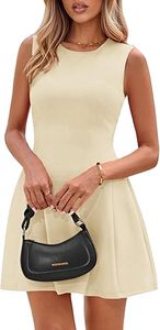 Robe Courte Plissée Sans Manches Col Rond Coupe A-Line Couleur Unie Décontractée Respirante Taille Haute Ajustée pour Femme – Idéale Été - Product Image 4