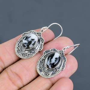 Boucles d'oreilles pendantes en turquoise buffle blanc, faites à la main, bijoux en argent sterling 925, pierre précieuse naturelle, cadeau pour elle - Product Image 4