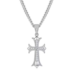 Achetez un pendentif croix serti de diamants plaqué rhodium or rose, collier de fiançailles hip-hop en ligne en Inde - Product Image 2