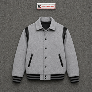 Blouson universitaire moderne gris pour homme, style universitaire, léger, col rabattu, coupe droite, automne - Product Image 5