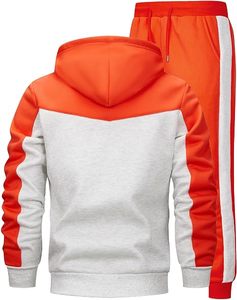 Men's Orange White Color Block Tracksuit <b>Hooded</b> Full <b>Zip</b> Jacket Matching Pants Casual Sportswear Autumn Wear - Product Image 2