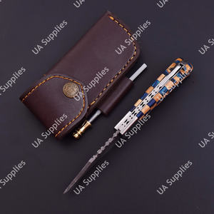 Couteau pliant à lame pointue en acier Damas forgé à la main, manche en bois couleur olive, qualité industrielle, 7,5 pouces au total - Product Image 6