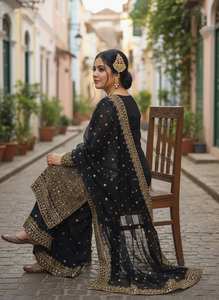 Elegante y Hermoso Conjunto de Kurti, Palazzo y Dupatta de Georgette de Diseñador, Ropa Étnica, Última Moda Étnica para Mujer, para Bodas o Festividades - Product Image 3