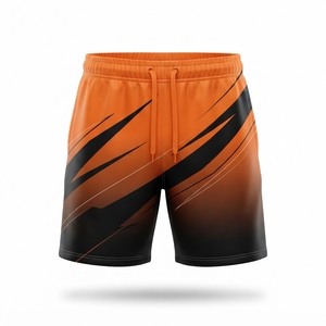 <b>Men's</b> <b>Orange</b> Black Solid Quick Dry Eco-Friendly Sport <b>Shorts</b> Mid Waist Elastic Waist Sublimation Transfer Knitted Polyester - Product Image 1