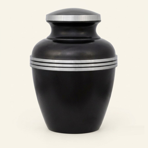 <b>Large</b> Blue Metal Cremation Urn For Human Ashes Elegant Speckled Aluminum Funeral Memorial <b>Jar</b> Pot With Silver Trim Burial Urn - Product Image 5