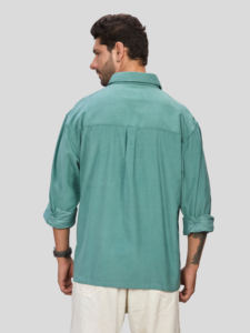 เสื้อเชิ้ตผู้ชายสีเขียวอมฟ้า ผ้าฝ้ายป๊อปลิน 100% แขนยาว ปกคอปก ระบายอากาศได้ดี เป็นมิตรกับสิ่งแวดล้อม ป้องกันรังสียูวี เหมาะสำหรับใส่ในฤดูหนาว - Product Image 3