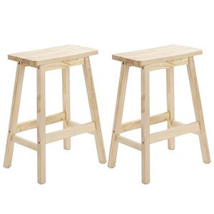 Ensemble de 2 tabourets de bar en bois de 24 pouces avec assise en forme de selle pour salle à manger, cuisine ou pub, couleur bois - Product Image 1