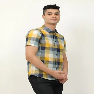 Chemises décontractées à carreaux à manches longues et col montant pour hommes, grande taille, nouvelle collection été, en coton respirant et infroissable, pour jeunes et d'âge moyen - Product Image 2