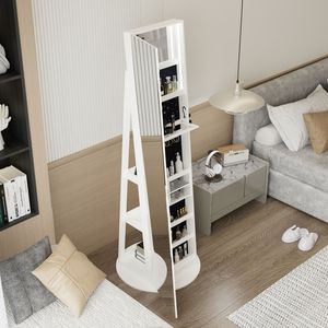 Miroir sur pied pivotant à 360 degrés avec armoire à bijoux verrouillable pour coiffeuses et vanités de maquillage - Product Image 6
