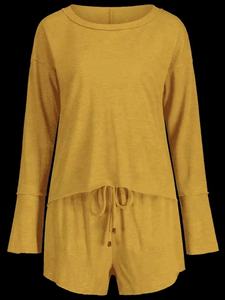 ชุด2ชิ้นเสื้อยืดและกางเกงขาสั้นสำหรับผู้หญิง,เสื้อยืดแขนยาวลายหยดน้ำไหล่ - Product Image 6