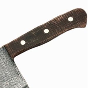 Cuchillos de carnicero tradicionales hechos a mano con hoja de acero ancha, mango de madera resistente y funda de cuero para uso profesional en la preparación de carne. - Product Image 2