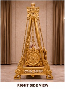 Majestic Look Hand Carved Maharaja <b>Swing</b> Luxury Palace Style Teak Wood Jhula Traditional Golden Indoor <b>Swing</b> <b>For</b> Big Mansion - Product Image 3