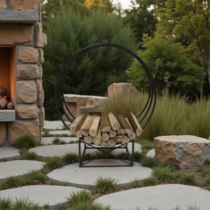 Durable Rust-Resistant Modern Design Iron Firewood Rack Indoor Outdoor Use Metal <b>Log</b> <b>Holder</b> Powder Fireplace Sets Accessories - Product Image 1