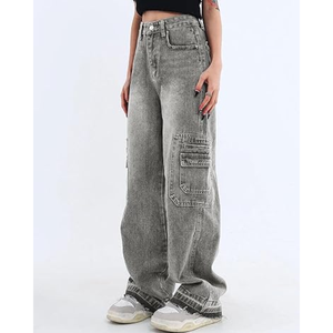 Jeans amples à jambes larges pour femmes, style Y2K vintage, streetwear décontracté, pantalon en denim avec poches - Product Image 4