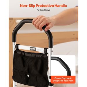 Sponda letto regolabile in altezza in acciaio al carbonio per anziani, con corrimano in PU, dispositivo di assistenza al lato letto compatibile con can. - Product Image 5