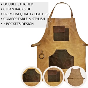 Tablier de barbier en denim vert avec sangles en cuir et poches, tablier de travail professionnel pour salon de coiffure, durable - Product Image 3