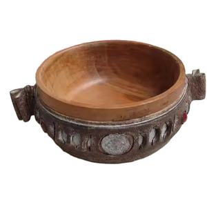 Bol en bois tourné à la main Vintage bol en bois décoratif unique fait à la main bol Style rustique - Product Image 1