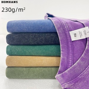 Camiseta de algodón peinado de 220g, color sólido, con efecto lavado y desgastado, hombros caídos, con logotipo bordado personalizado, precio de fábrica de Bangladesh y China. - Product Image 3