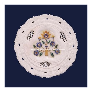 Placa de incrustaciones de mármol blanco de alabastro para regalos de boda, placa de incrustaciones de mármol de diseño tallado pulido hecho a mano para regalos corporativos - Product Image 4