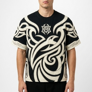 Camiseta Oversize de Alta Calidad para Hombre, Estilo Panel en Contraste, Manga Corta, Cuello Redondo, Estampada, Estilo Urbano - Product Image 1