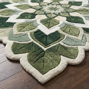Green Botanical Mandala Area Rug Leaf Flower Plush Tufted Carpet Irregular Living Room Bedroom Nature Inspired Floor Decor Home - Product Image 4