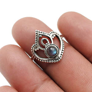 Solid 925 Sterling Silver <b>Ring</b> In Bohemian Style Handmade Round Cut <b>Labradorite</b> Vintage Jewelry Pretty Crown Design <b>Ring</b> - Product Image 4