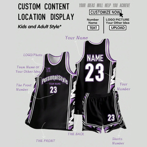 Conjunto de camiseta y pantalones cortos de baloncesto personalizados para hombre, color negro, morado, estampado geométrico, ropa deportiva que absorbe la humedad, para todas las estaciones - Product Image 3