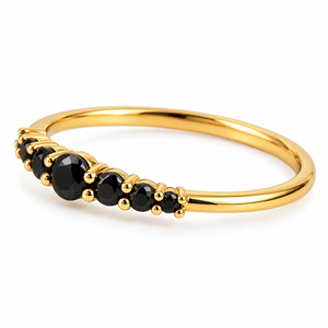 Bague de fiançailles plaquée or jaune 14 carats, diamant moissanite noir de forme ronde, solitaire, faite à la main, bague de demande en mariage - Product Image 4