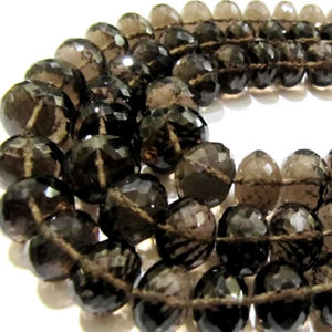Perles facettées rondes en quartz fumé brun 9-12 mm, brin de perles graduées de 8 pouces - Product Image 3