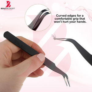 Pince à épiler de précision en acier inoxydable noir mat, courbée à 45 degrés, antidérapante et antistatique, pour extensions de cils - Product Image 5