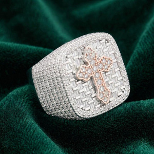 Men's Two-Tone Moissanite <b>Cross</b> Signet <b>Ring</b> 925 Sterling <b>Silver</b> Finish Baguette Cut Engagement Gift Statement <b>Ring</b> Channel Set - Product Image 2