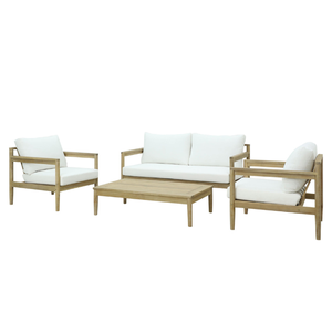 Juego de sofás de patio de estilo lujoso, muebles de exterior con estructura de madera de teca y diseño minimalista para el hogar. - Product Image 1