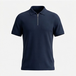 Chemise décontractée pour homme en piqué 100 % polyester bleu marine à manches courtes, respirante, infroissable, coupe classique, design tricoté uni - Product Image 1
