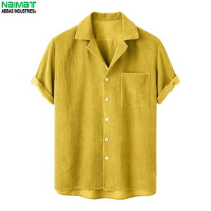 Ensemble de pyjama en velours côtelé jaune pour homme NAIMAT, chemise à manches courtes et short, couleur unie, respirant, tenue décontractée pour l'été - Product Image 2