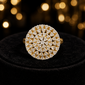 Luxury 14K <b>Gold</b> Round Cluster <b>Ring</b> with Sparkling CZ Stones Elegant Bridal Party Wear Jewelry for Women - Product Image 1
