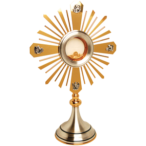 Ostensorio Católico de Metal Dorado para la Eucaristía, con Diseño de Rayos Solares y Pedestal, para Exhibición en el Altar de la Iglesia - Product Image 1