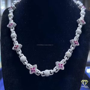 <b>Iced</b> <b>Out</b> Tennis Necklace Moissanite Round Brilliant Cut 925 Sterling Silver Hip Hop Style Unisex Link <b>Chain</b> Wedding Gift Jewelry - Product Image 1