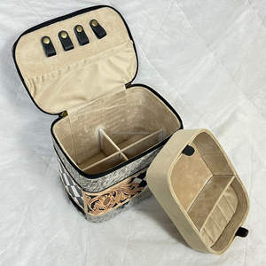 Nouveauté : Étuis de rangement pour bijoux en cuir véritable, faits à la main, avec motifs floraux et à carreaux, intérieur en velours, organiseur de voyage - Product Image 6