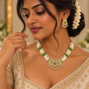 Conjunto de Collar de Cristal AD con Incrustaciones de Jade Verde sobre Base de Latón Chapado en Oro Indio, Estilo Étnico para Mujer, para Fiestas, Bodas y Compromisos - Product Image 2