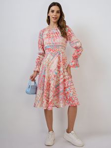 Vestido Midi Maxi de Mujer con Cuello Barco, Bordado Floral Naranja, Estilo Vintage, Mangas Largas, Diseño Cruzado, Sexy, para Fiesta, en Georgette - Product Image 4