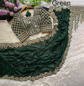 Nouveau Style Bollywood pour femmes Georgette Full Saree Heavy Sequins Broderie Travail Tenue traditionnelle indienne pour les fêtes Vente en ligne - Product Image 1