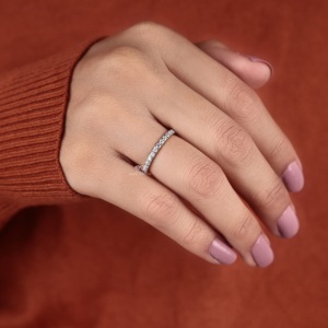 Round Lab Grown <b>Diamond</b> Half Eternity Wedding Band Pave Set <b>Diamond</b> <b>Ring</b> 14K 18K Gold Stackable Anniversary <b>Ring</b> Wholesale - Product Image 3