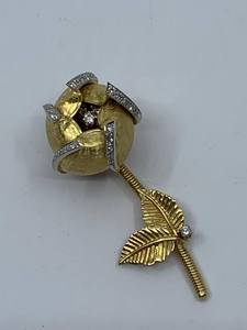 เข็มกลัดดอกไม้ชุบทอง เงินแท้ 925 ประดับเพชรโมอิสซาไนต์ ดีไซน์กลไกโรแมนติก ของขวัญสำหรับแฟนสาว - Product Image 2