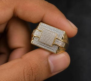 Anillo Hip Hop para Hombre, Chapado en Oro, Forma Cuadrada, con Circonitas Cúbicas, Joyería Brillante - Product Image 3