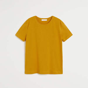 Camiseta de Mujer Ecológica de Algodón Jersey Amarillo Mostaza, Cuello Redondo, Manga Corta, Lisa, Informal, para Verano - Product Image 6