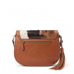 Cowgirl Brown Genuine Leather Crossbody Saddle <b>Bag</b> With Cowhide Flap Turquoise Concho Floral Tooling Shoulder <b>Bag</b> Casual Use - Product Image 4