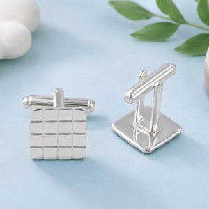 Gemelos Rectangulares de Plata de Ley 925 de 8 Gramos con Diseño a Cuadros, Hechos a Mano, de Lujo, para Hombre, de Shama Gems Jewels, Ideales para Bodas y Eventos Formales - Product Image 2