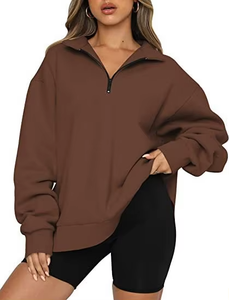 Wholesale Custom <b>Women's</b> 100% Organic Cotton Long Sleeve <b>Quarter</b> <b>Zip</b> Sweatshirt Eco-Friendly Streetwear Winter - Product Image 4