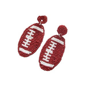 Wholesale Classic Beaded Football <b>Earrings</b> <b>Red</b> and White Sports Ball Drop <b>Earrings</b> for Game Day & Fan Accessories Comfortable - Product Image 1