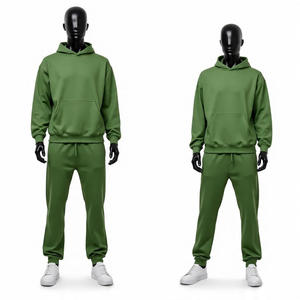 Men's <b>Green</b> Hooded Tracksuit Full Sleeve Casual Pants <b>Set</b> Breathable Midweight 100% Cotton Autumn Wear - Product Image 4